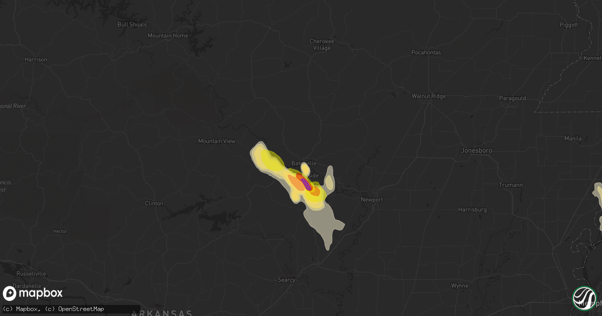 Hail map in Batesville, AR on May 15, 2019