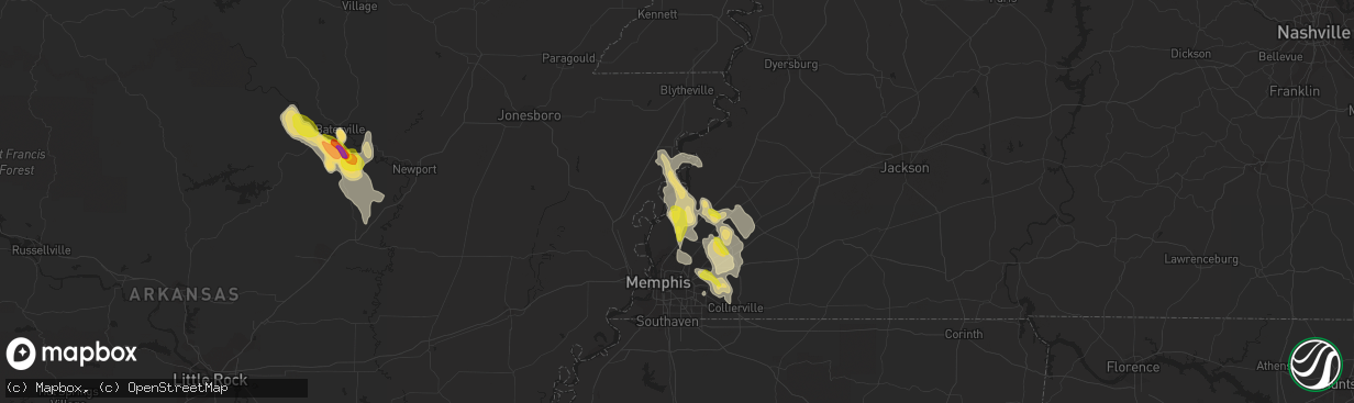 Hail map in Drummonds, TN on May 15, 2019