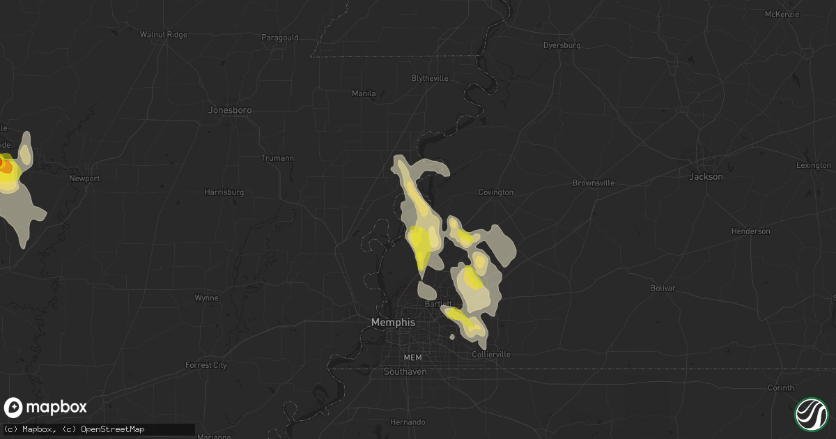 Hail map in Drummonds, TN on May 15, 2019