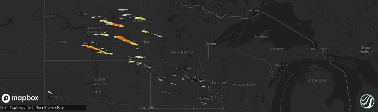 Hail map in Minnesota on May 15, 2019