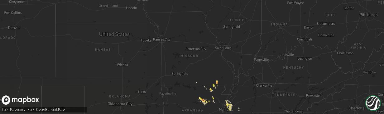 Hail map in Missouri on May 15, 2019