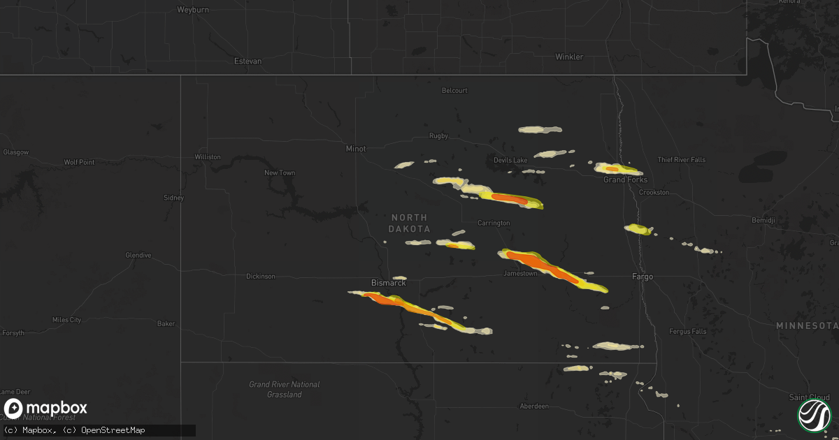 Hail map in North Dakota on May 15, 2019
