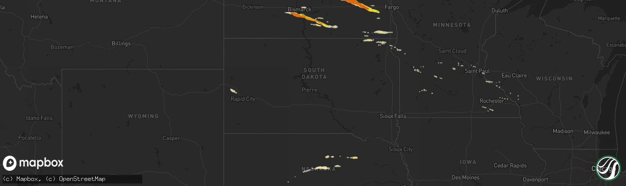 Hail map in South Dakota on May 15, 2019