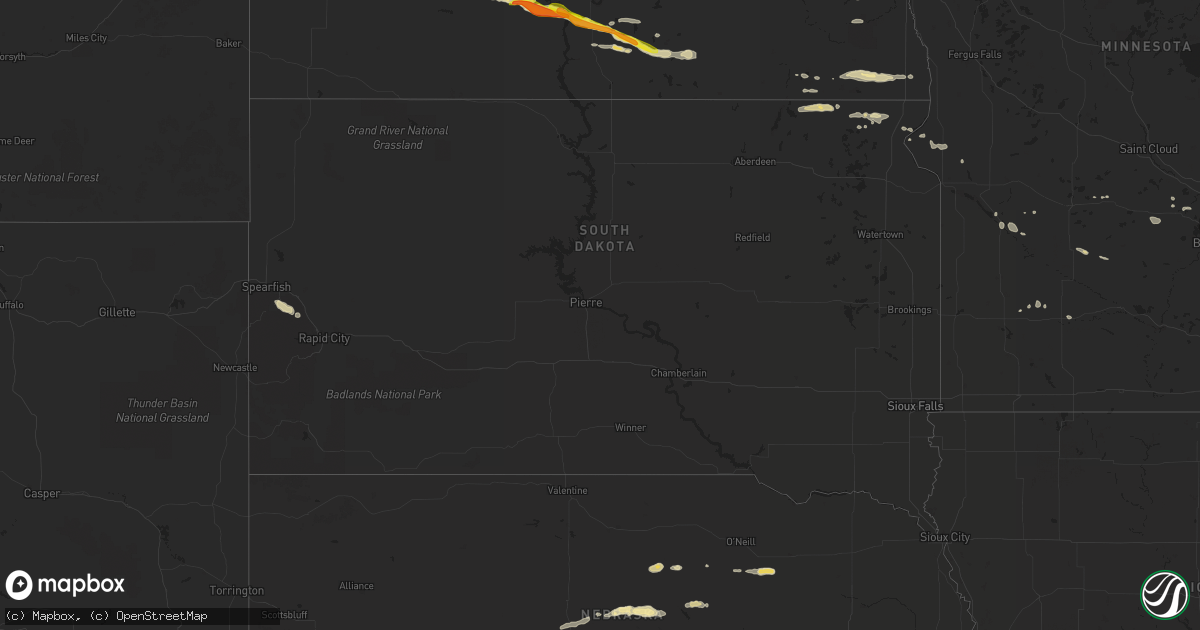 Hail map in South Dakota on May 15, 2019