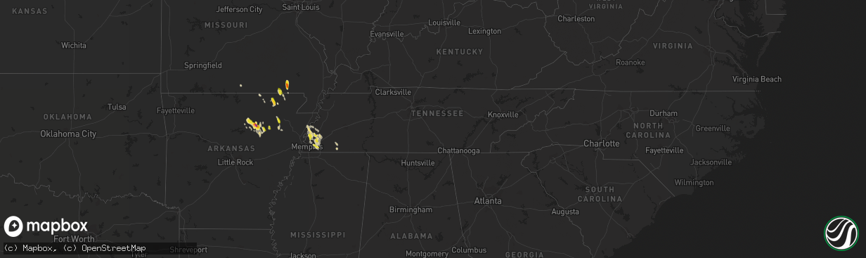 Hail map in Tennessee on May 15, 2019