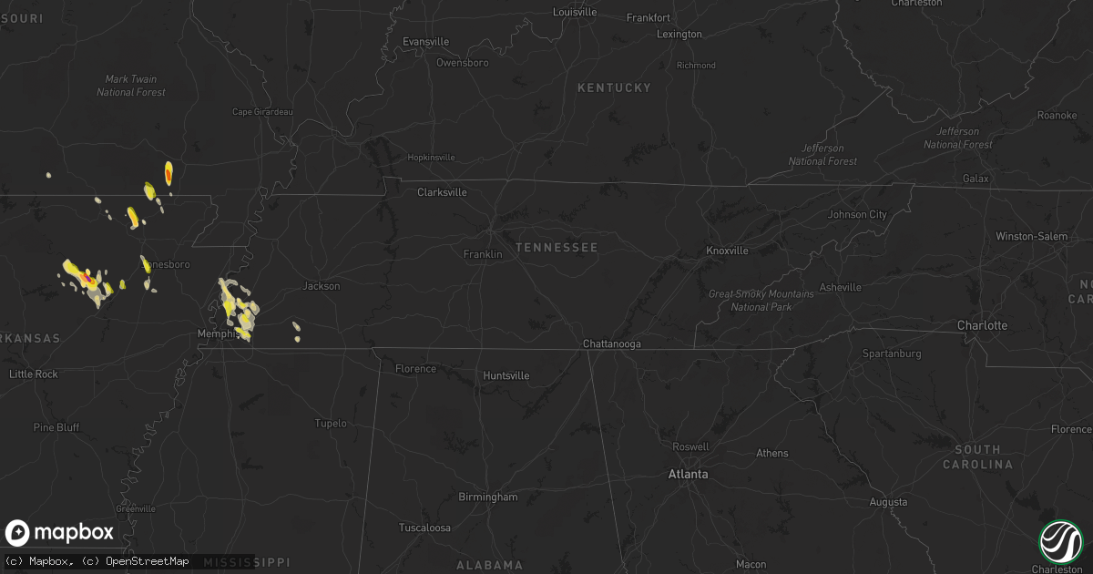 Hail map in Tennessee on May 15, 2019