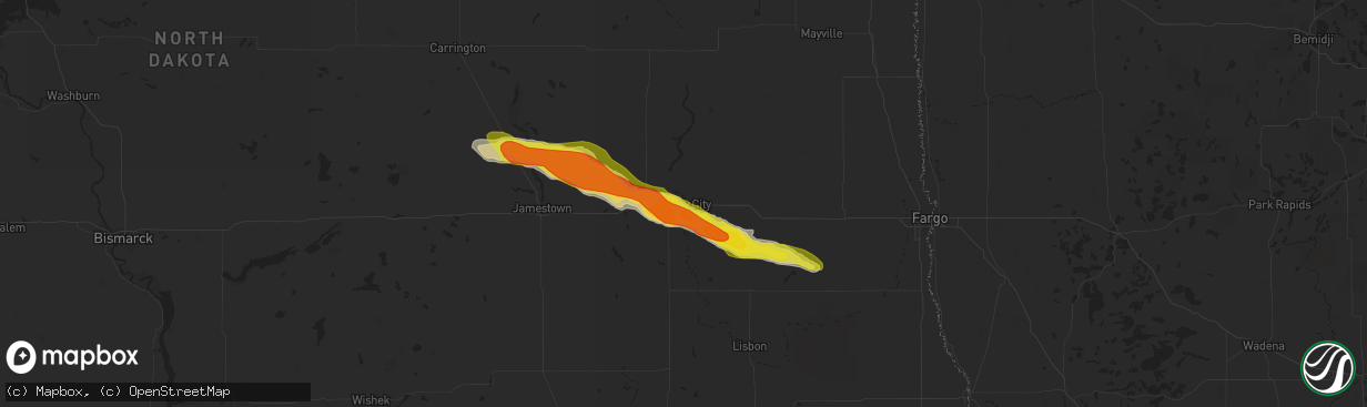 Hail map in Valley City, ND on May 15, 2019