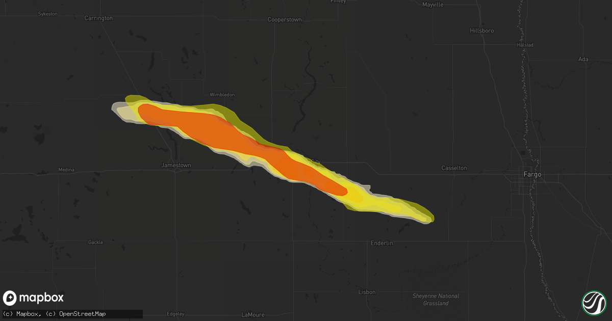 Hail map in Valley City, ND on May 15, 2019