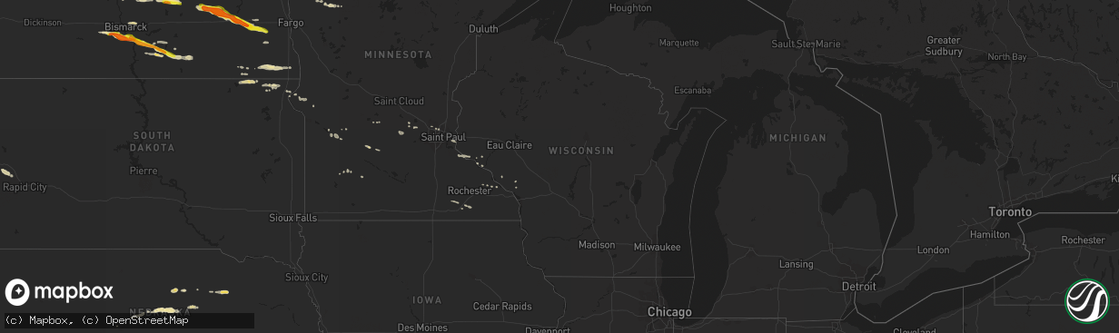 Hail map in Wisconsin on May 15, 2019