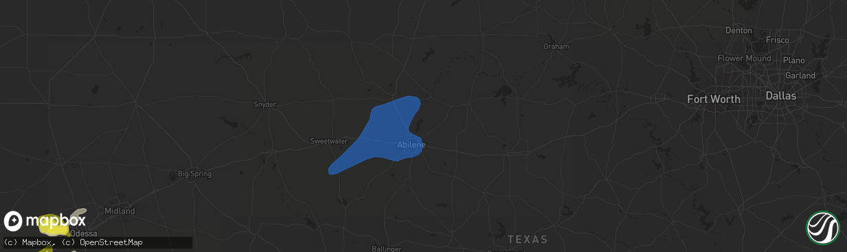 Hail map in Abilene, TX on May 15, 2020