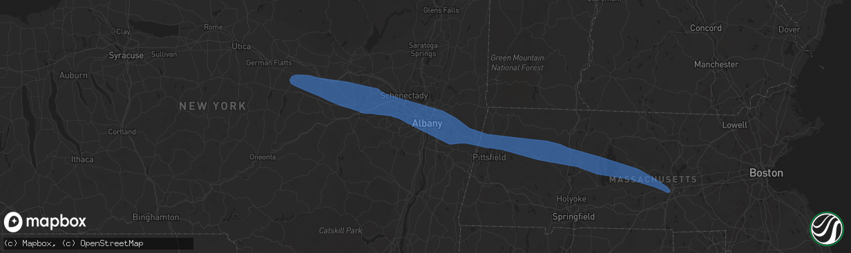 Hail map in Albany, NY on May 15, 2020