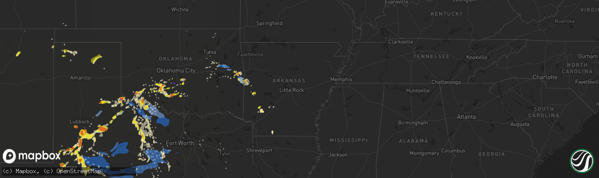 Hail map in Arkansas on May 15, 2020