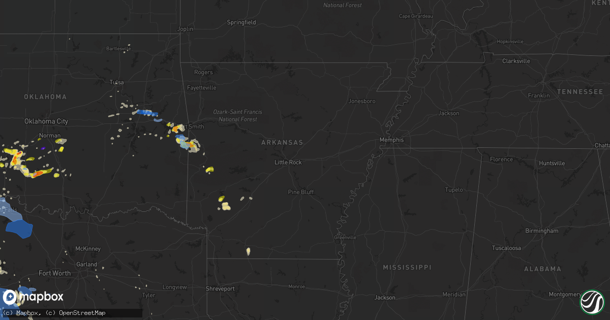 Hail map in Arkansas on May 15, 2020