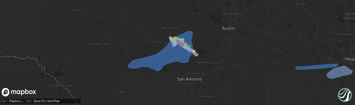 Hail map in Boerne, TX on May 15, 2020