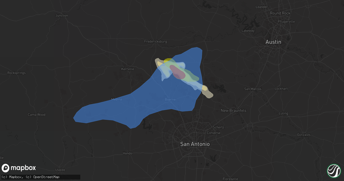 Hail map in Boerne, TX on May 15, 2020