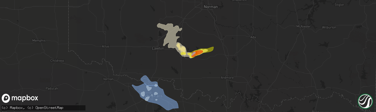 Hail map in Duncan, OK on May 15, 2020