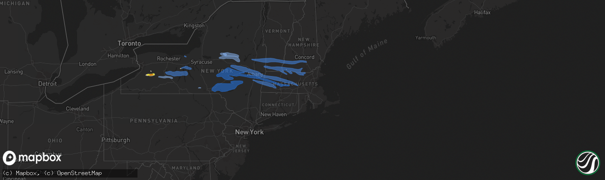 Hail map in Massachusetts on May 15, 2020