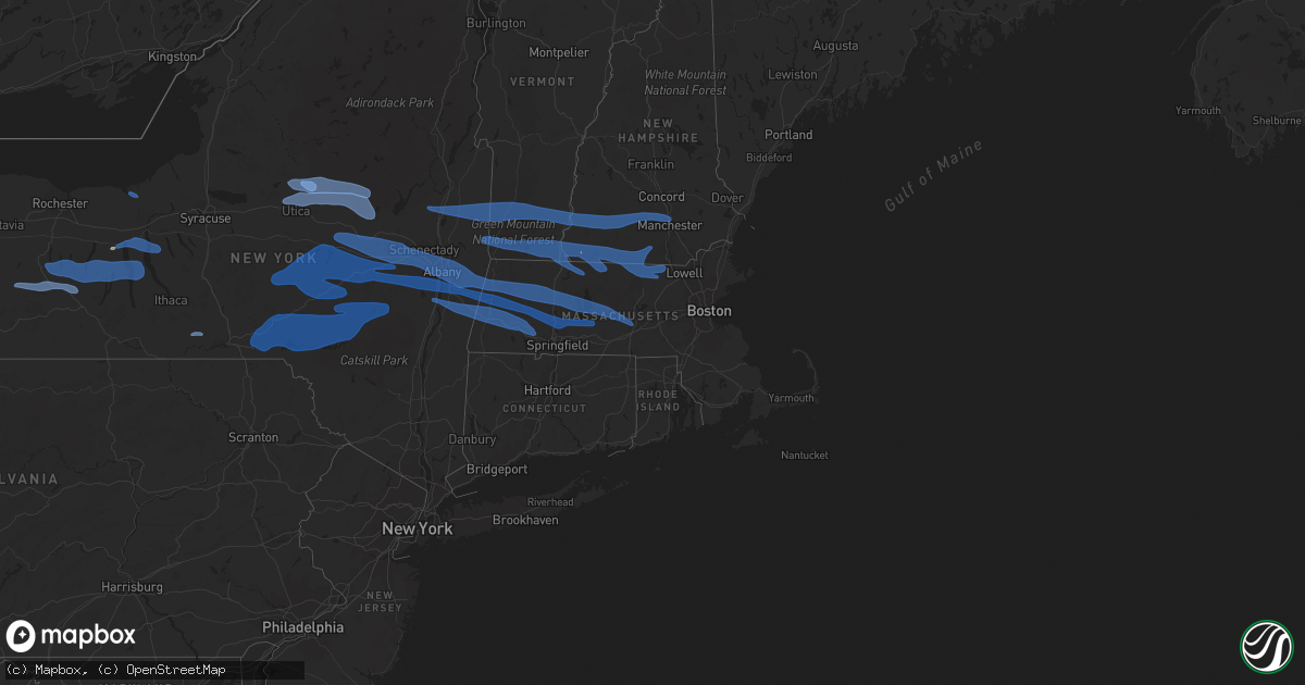Hail map in Massachusetts on May 15, 2020