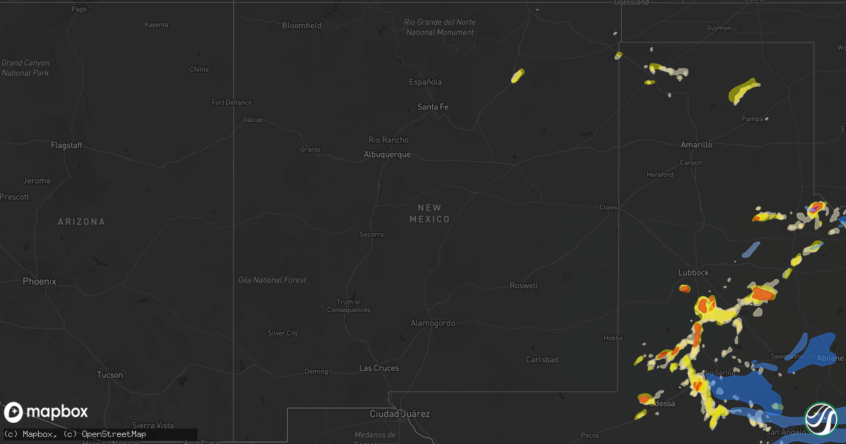 Hail map in New Mexico on May 15, 2020