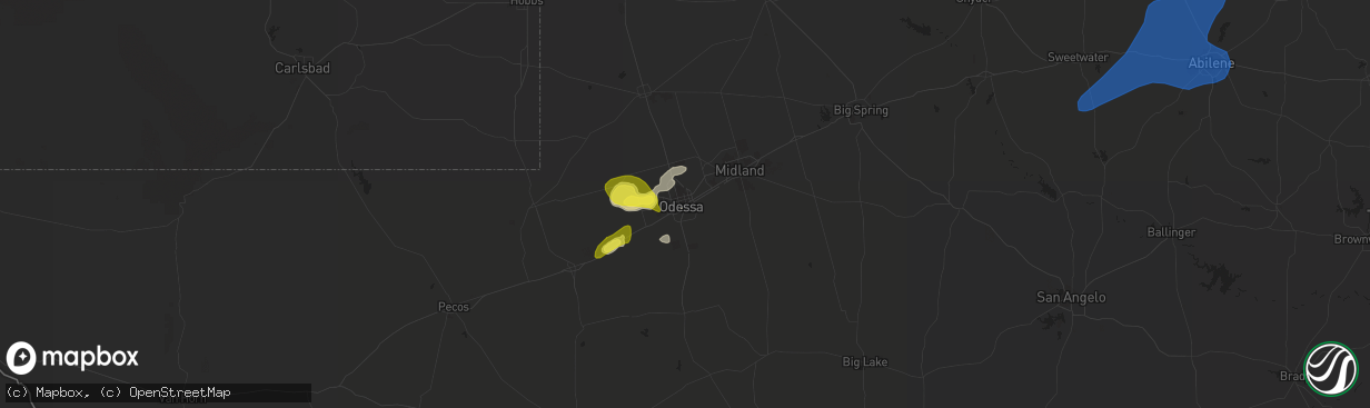 Hail map in Odessa, TX on May 15, 2020