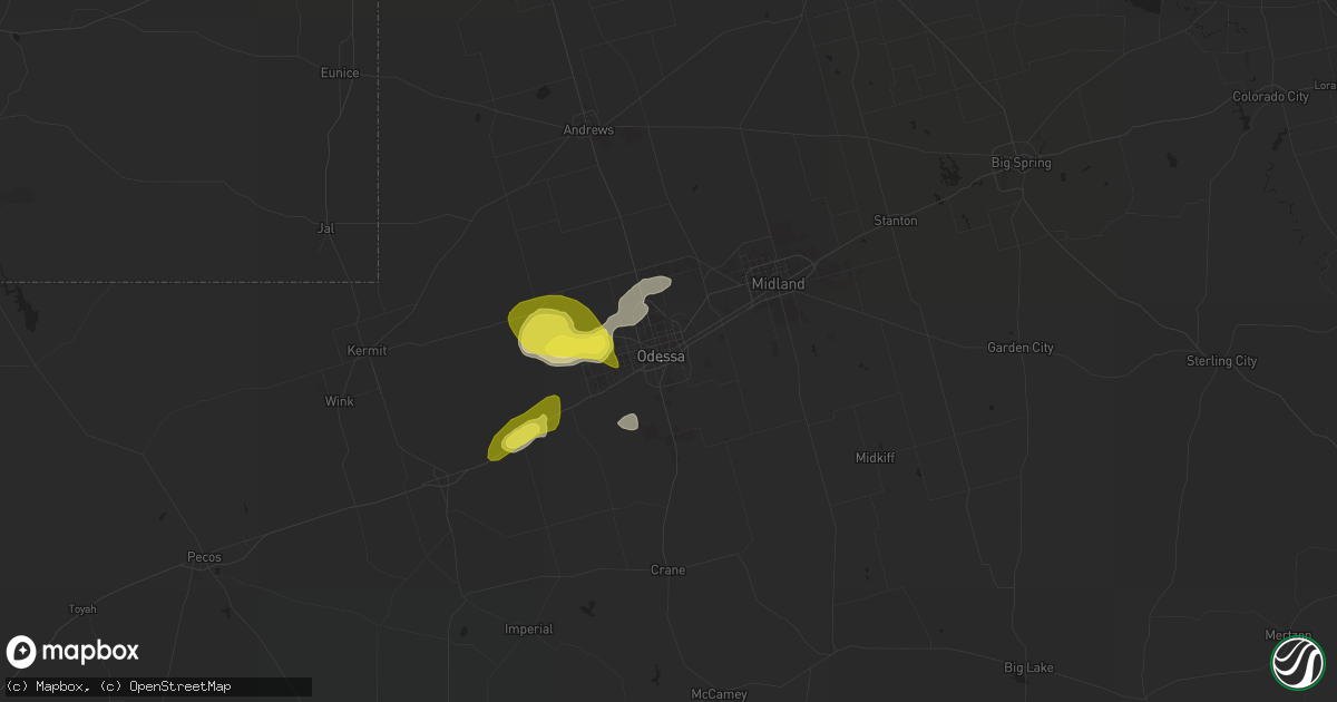 Hail map in Odessa, TX on May 15, 2020