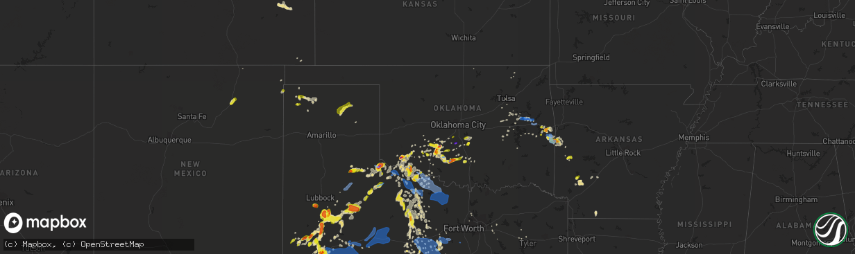 Hail map in Oklahoma on May 15, 2020