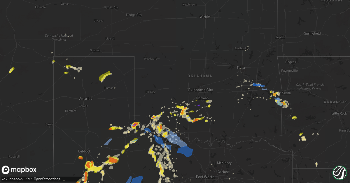 Hail map in Oklahoma on May 15, 2020