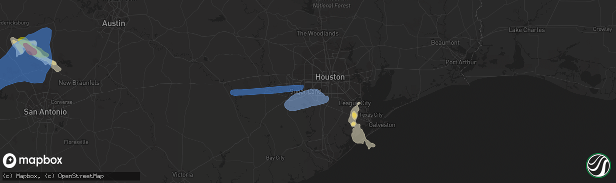 Hail map in Sugar Land, TX on May 15, 2020