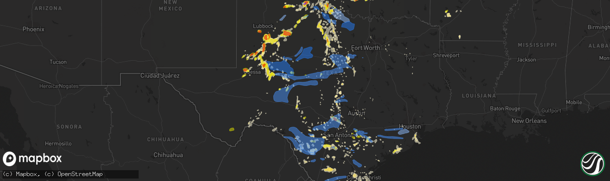 Hail map in Texas on May 15, 2020