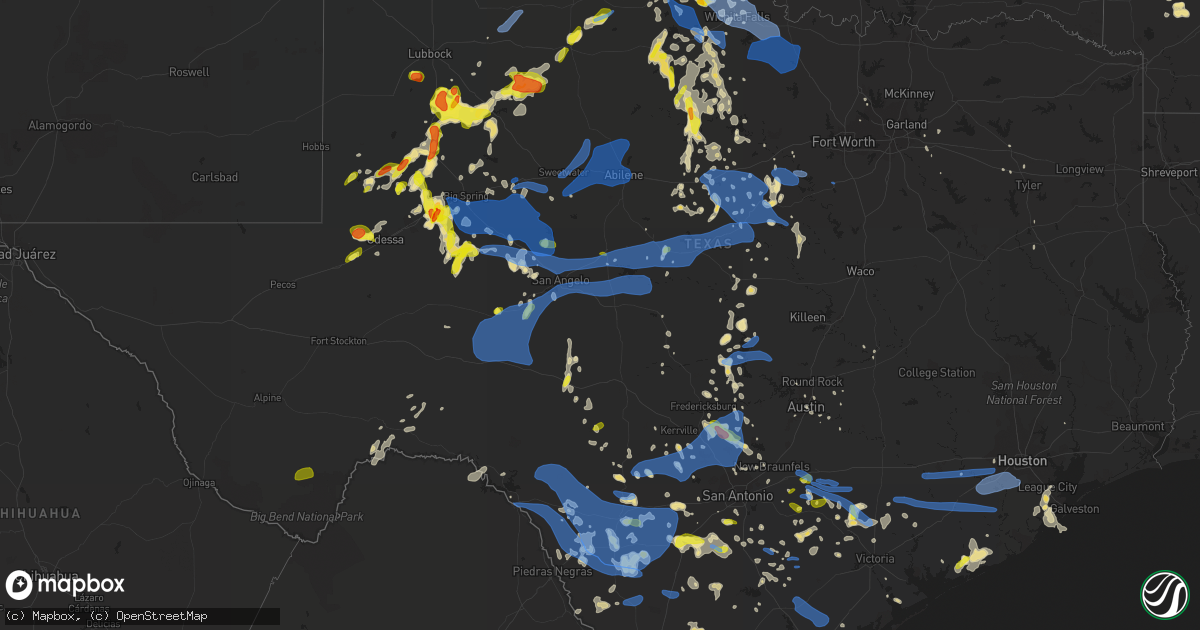 Hail map in Texas on May 15, 2020