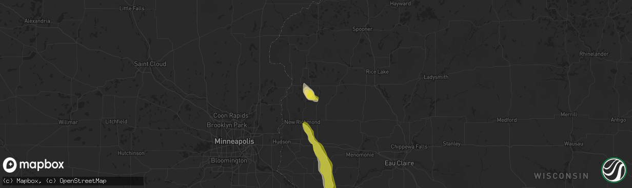 Hail map in Amery, WI on May 15, 2021