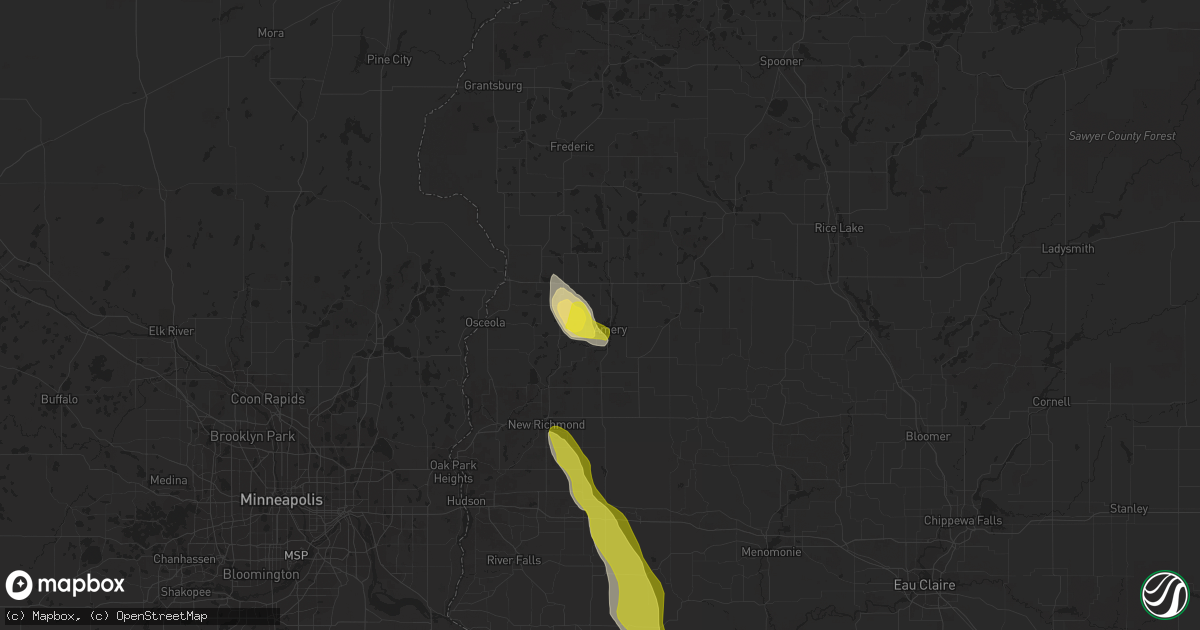 Hail map in Amery, WI on May 15, 2021