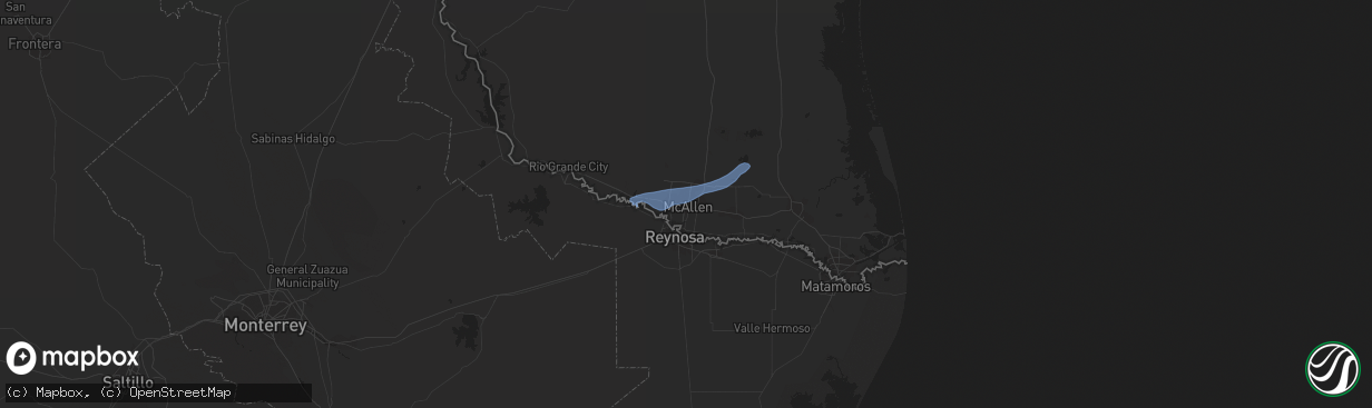 Hail map in Mcallen, TX on May 15, 2021