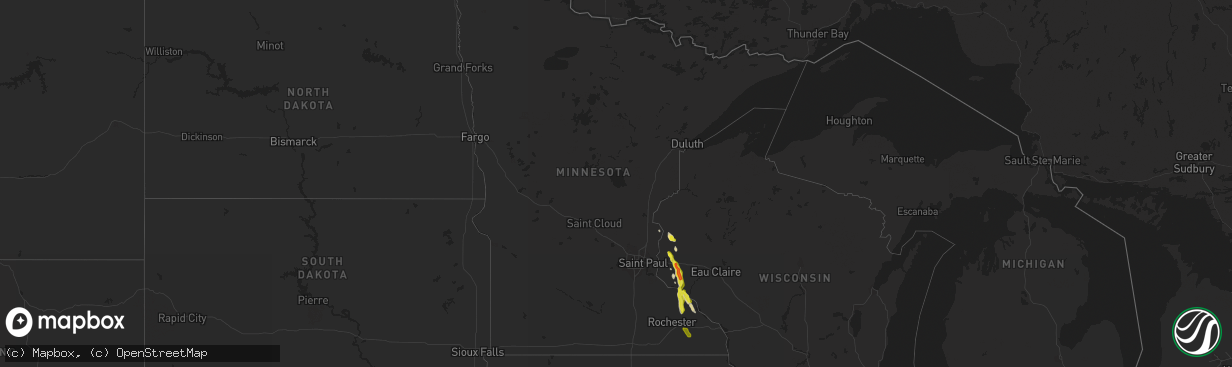 Hail map in Minnesota on May 15, 2021