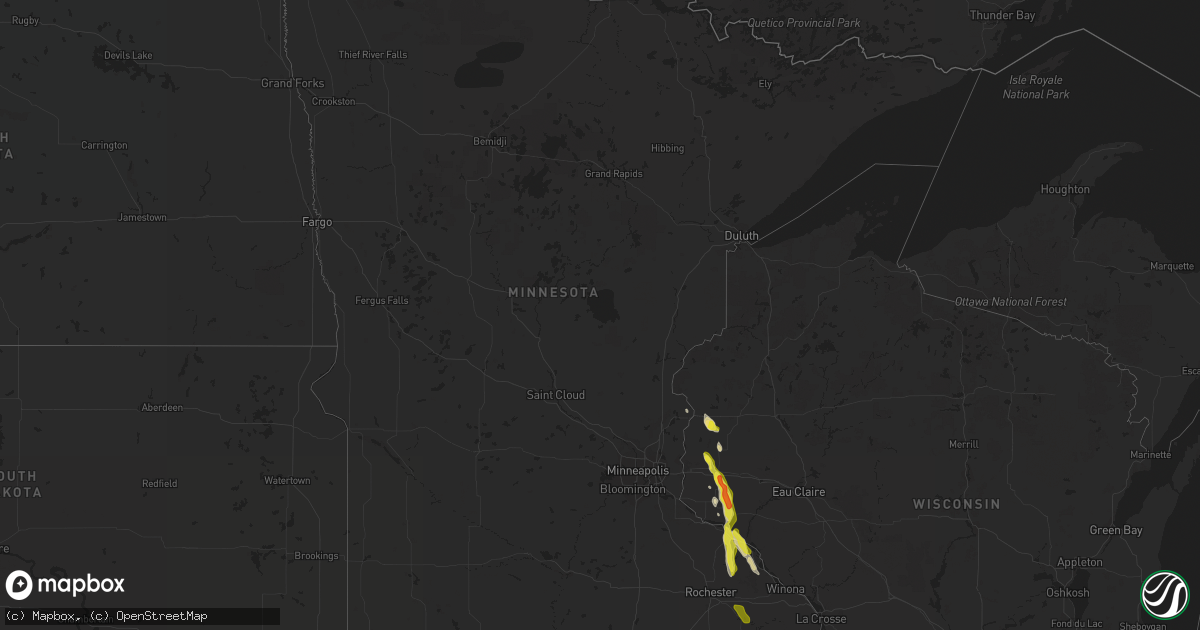 Hail map in Minnesota on May 15, 2021
