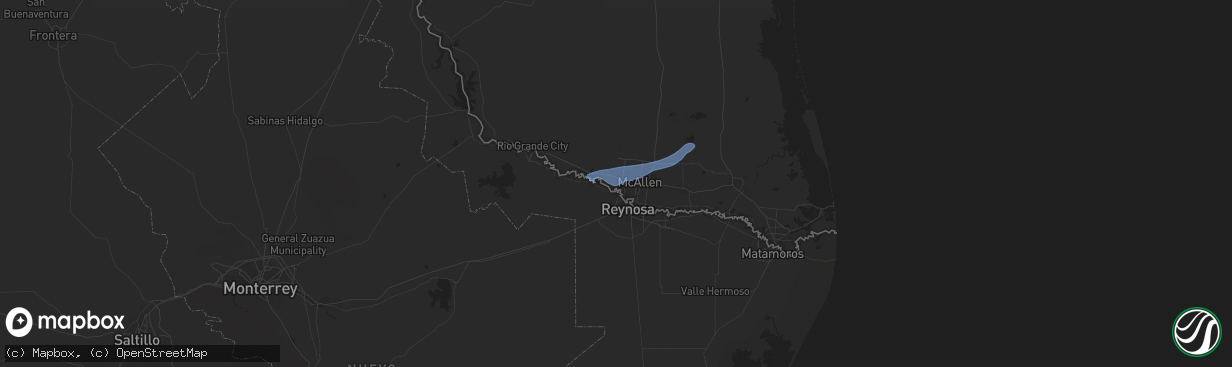 Hail map in Mission, TX on May 15, 2021