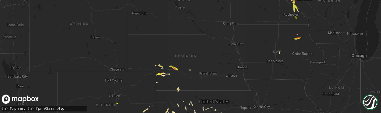 Hail map in Nebraska on May 15, 2021