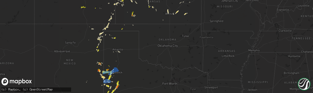 Hail map in Oklahoma on May 15, 2021