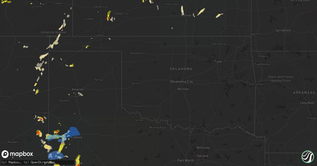 Hail map in Oklahoma on May 15, 2021