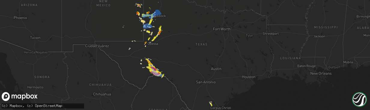 Hail map in Texas on May 15, 2021