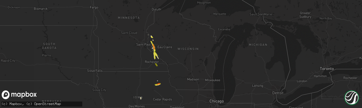 Hail map in Wisconsin on May 15, 2021