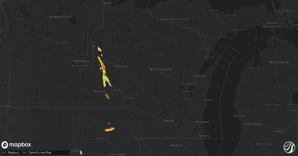 Hail map in Wisconsin on May 15, 2021