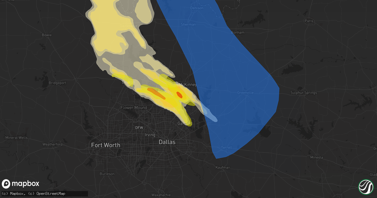 Hail map in Allen, TX on May 15, 2022