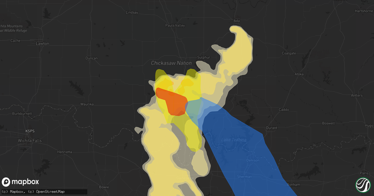 Hail map in Ardmore, OK on May 15, 2022