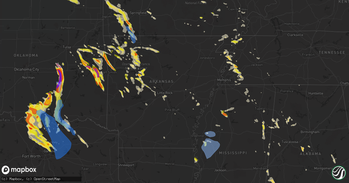 Hail map in Arkansas on May 15, 2022