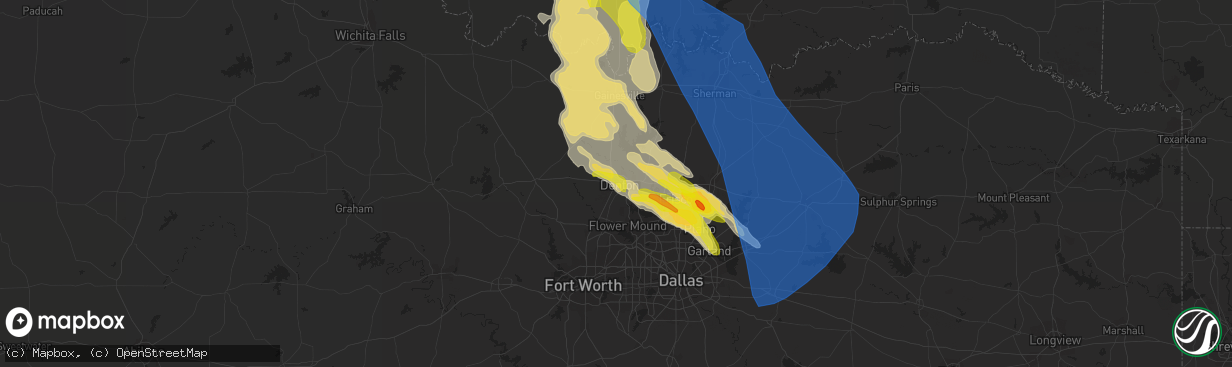 Hail map in Denton, TX on May 15, 2022