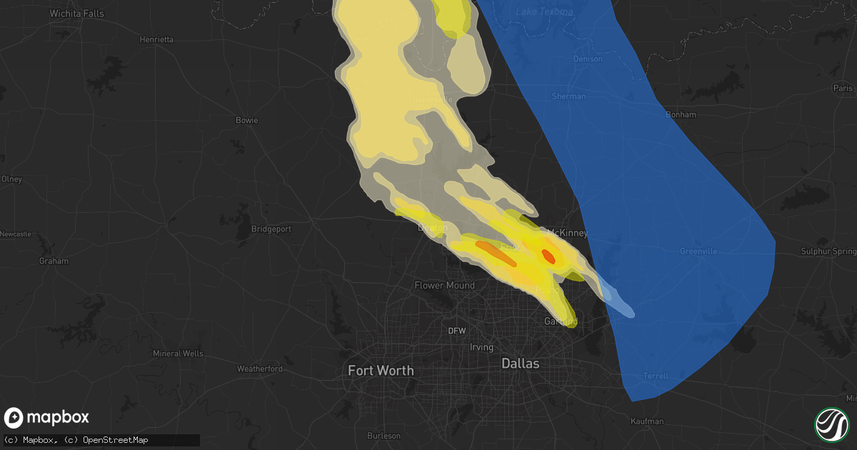 Hail map in Denton, TX on May 15, 2022