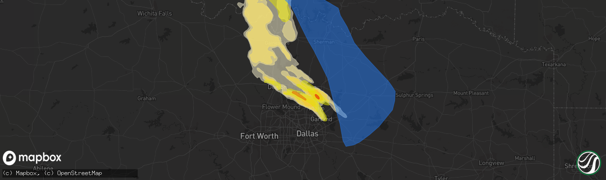 Hail map in Frisco, TX on May 15, 2022