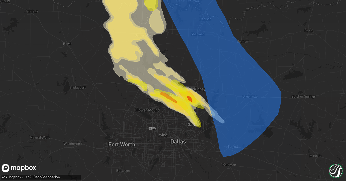 Hail map in Frisco, TX on May 15, 2022