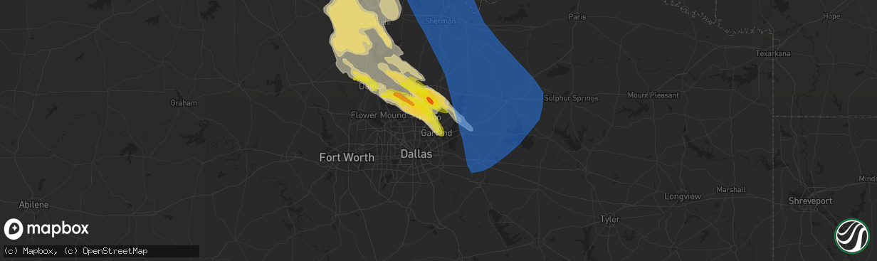 Hail map in Garland, TX on May 15, 2022